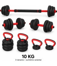 Regulējama FiTKER® hantele, stienis un svaru bumba, komplekts 3 vienā - 10 kg