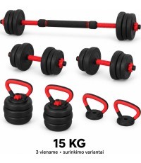 Regulējama hantele, stienis un svaru bumba, komplekts 3 vienā - 15 kg