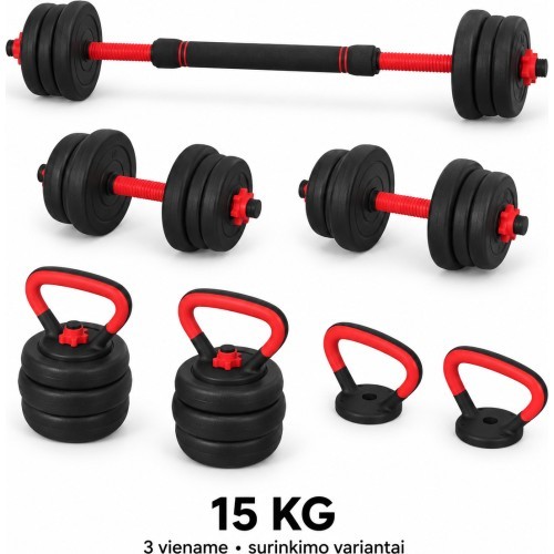 Разборная гантель, штанга и гиря, набор 3 в 1 - 15 kg