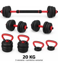 Regulējama FiTKER® hantele, stienis un svaru bumba, komplekts 3 vienā - 20 kg