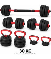 Разборная FiTKER® гантель, штанга и гиря, набор 3 в 1 - 30kg