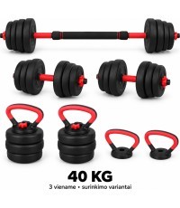 Regulējama hantele, stienis un svaru bumba, komplekts 3 vienā - 40kg