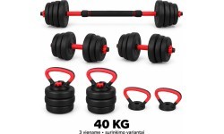 Regulējama hantele, stienis un svaru bumba, komplekts 3 vienā - 40kg