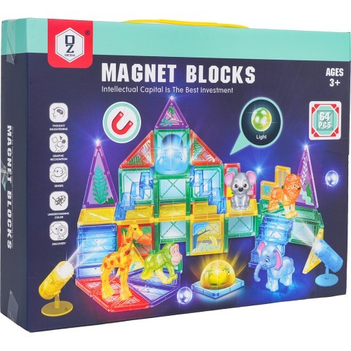 3D ZOO Magnetic Blocks Set 64 pcs.