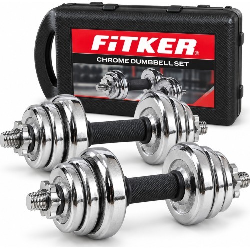 Набор хромированных гантелей FiTKER® c сумкой для переноски - 20 kg