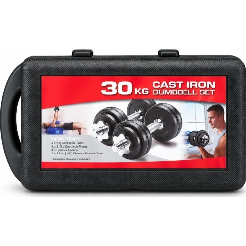 Adjustable Cast Iron Dumbbell Set with Carry Case - 30kg