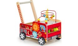 Koka attīstošais stumjamais ratiņš ar klučiem Eco Toys Ugunsdzēsēji