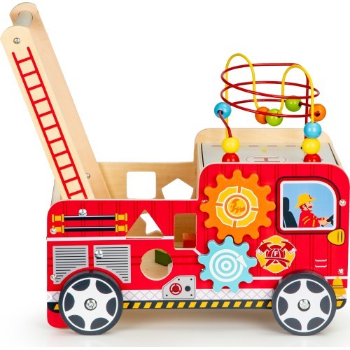 Деревянная развивающая каталка с кубиками Eco Toys Пожарная бригада