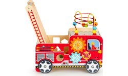 Koka attīstošais stumjamais ratiņš ar klučiem Eco Toys Ugunsdzēsēji