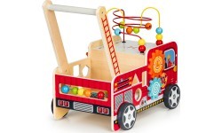 Koka attīstošais stumjamais ratiņš ar klučiem Eco Toys Ugunsdzēsēji