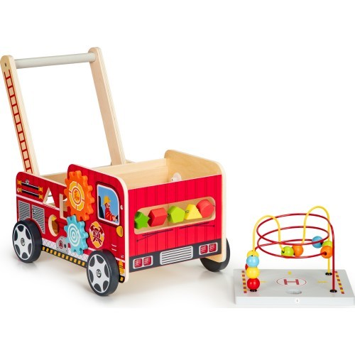 Деревянная развивающая каталка с кубиками Eco Toys Пожарная бригада