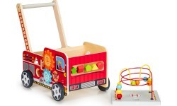 Деревянная развивающая каталка с кубиками Eco Toys Пожарная бригада