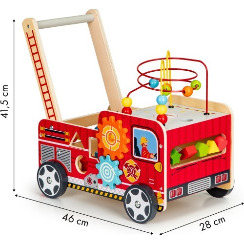 Деревянная развивающая каталка с кубиками Eco Toys Пожарная бригада