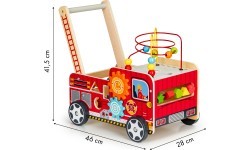 Koka attīstošais stumjamais ratiņš ar klučiem Eco Toys Ugunsdzēsēji