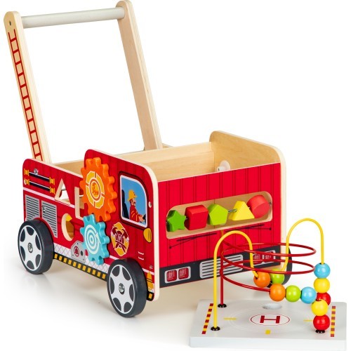 Деревянная развивающая каталка с кубиками Eco Toys Пожарная бригада