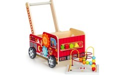 Деревянная развивающая каталка с кубиками Eco Toys Пожарная бригада