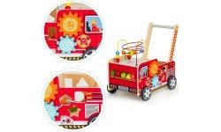 Koka attīstošais stumjamais ratiņš ar klučiem Eco Toys Ugunsdzēsēji