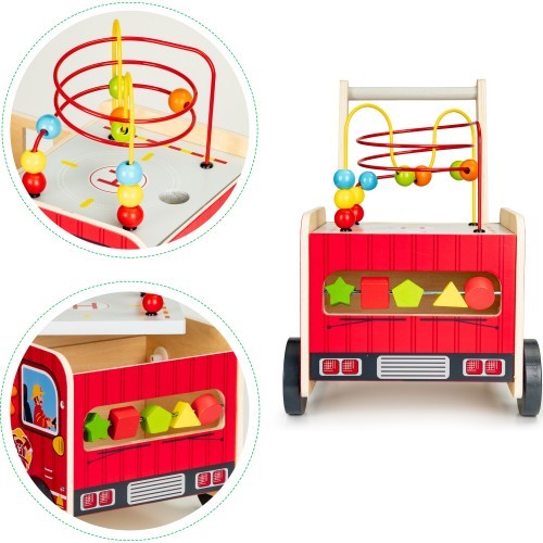 Деревянная развивающая каталка с кубиками Eco Toys Пожарная бригада