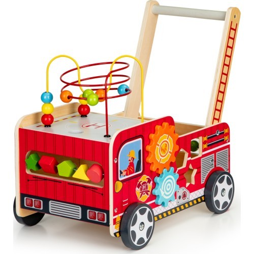 Деревянная развивающая каталка с кубиками Eco Toys Пожарная бригада