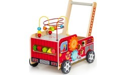 Koka attīstošais stumjamais ratiņš ar klučiem Eco Toys Ugunsdzēsēji