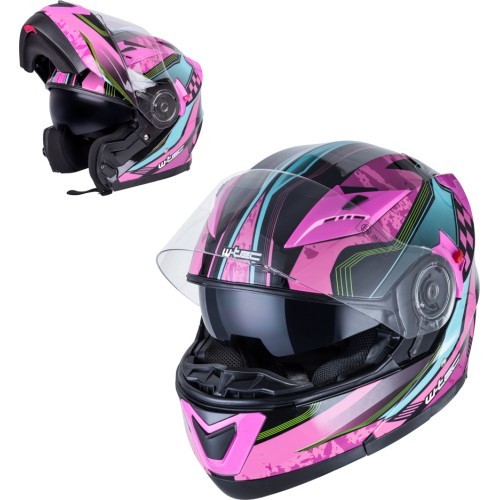 Flip-Up Motorcycle Helmet W-TEC Pezzon Magenta - Pink-Black