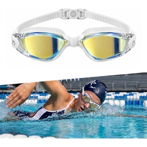 Peldbrilles inSPORTline Clariflow Mirror - White with blue mirrored lenses