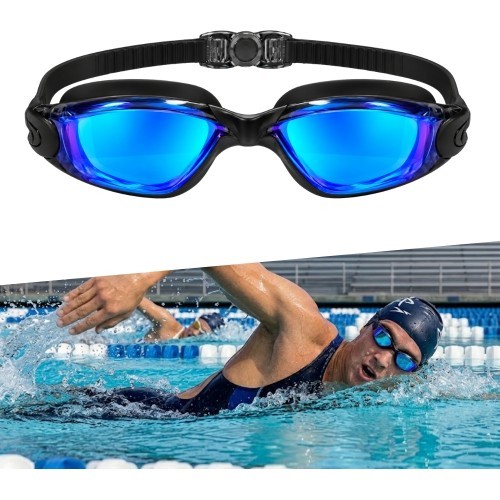 Очки для плавания inSPORTline Clariflow Mirror - Black with blue mirrored lenses
