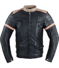Vīriešu ādas jaka W-TEC Hellsto - Black with Beige and Orange Stripe