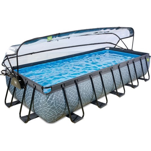 EXIT Stone pool 540x250 cm with dome and sand filter pump - grey Framed pool Rectangular 12600 L
