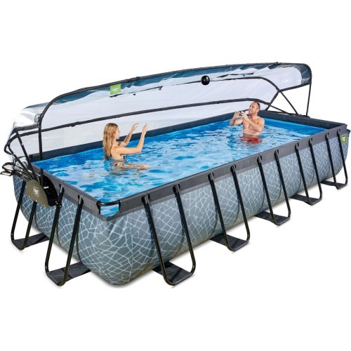 EXIT Stone pool 540x250 cm with dome and sand filter pump - grey Framed pool Rectangular 12600 L