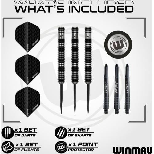 Winmau Blackout 1 metāla tērauda smailes šautriņas, 90% volframa, 23 g