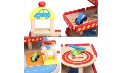 Koka garāža, liela autostāvvieta ar liftu un automašīnām Ecotoys