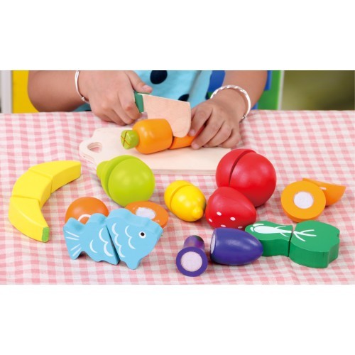 Wooden food fruit vegetables chopping set (13 pcs.) Ecotoys