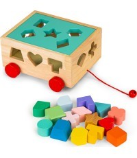 Koka šķirošanas ratiņi ar klucīšiem Ecotoys