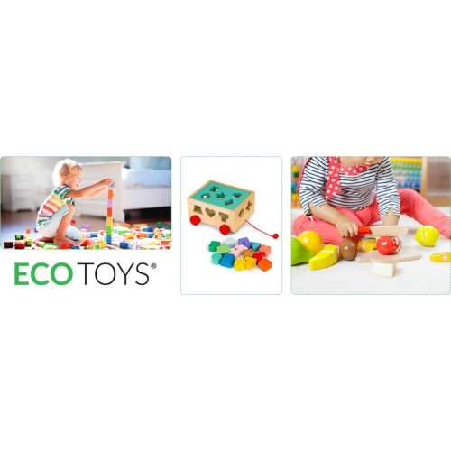 Деревянная сортировочная тележка с кубиками Ecotoys