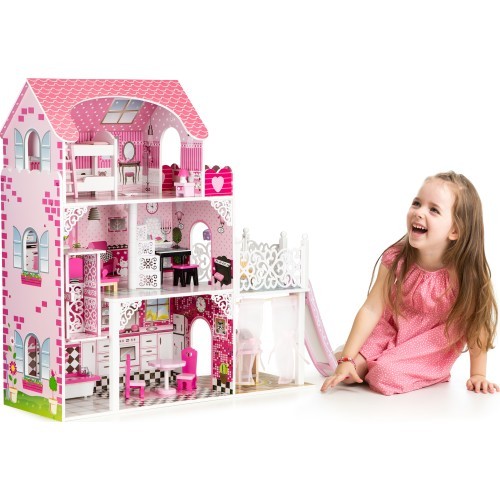 Деревянный кукольный домик XXL с подъемником и горкой EcoToys