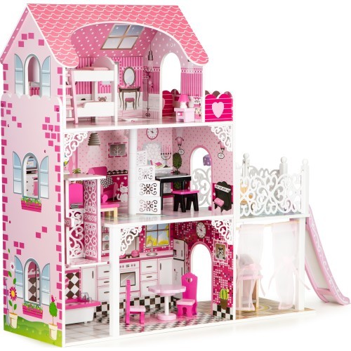 Wooden XLL dollhouse with lift and slide ECOTOYS 