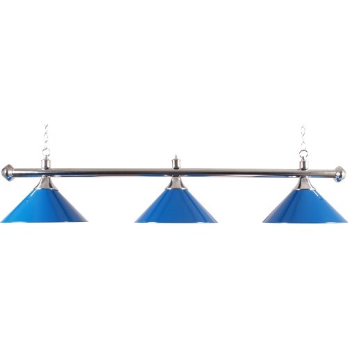 Hromēta biljarda lampa ar 3 abažūriem Buffalo, zila, 150 cm