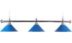 Hromēta biljarda lampa ar 3 abažūriem Buffalo, zila, 150 cm