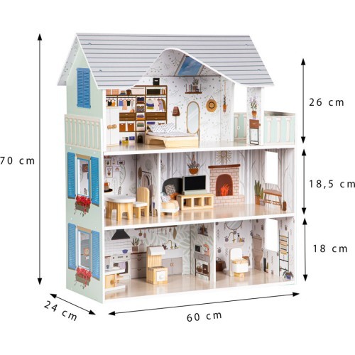 Ecotoys Emma Residence leļļu māja ar mēbelēm