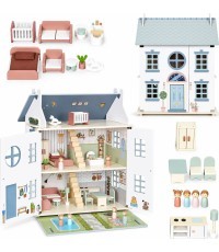 Drewniany domek dla lalek Lily otwierany 3 piętra 5 pomieszczeń meble figurki ECOTOYS